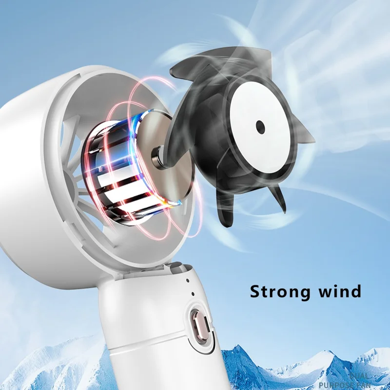 A68 Hair Dryer Style Handheld Fan 3 Wind Speed Mini Cooling Fan Phone Holder Stand - Pink