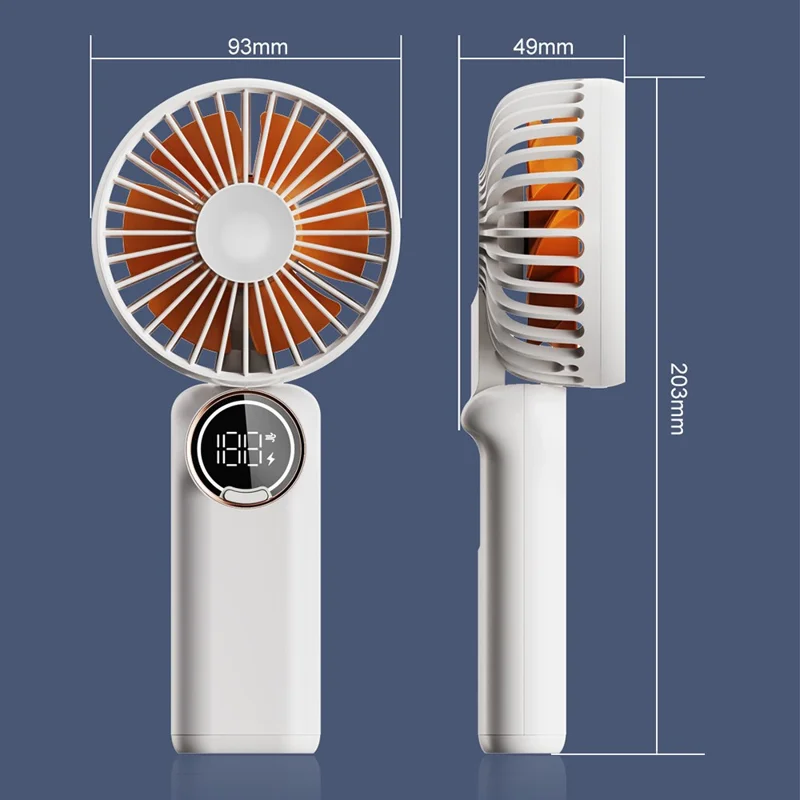 Z3 Portable Handheld Cooling Fan with Digital Display 2400mAh 24 Hours Rechargeable Summer Fan - White