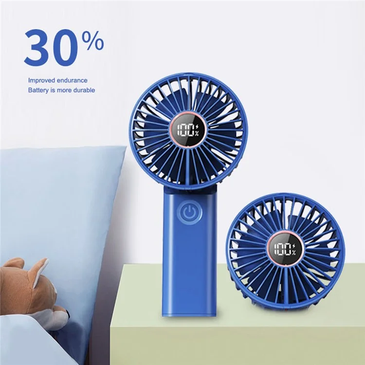 Z5 3 Speeds Digital Display Cooling Fan 180 Degree Rotatable Silent Handheld Fan - Blue