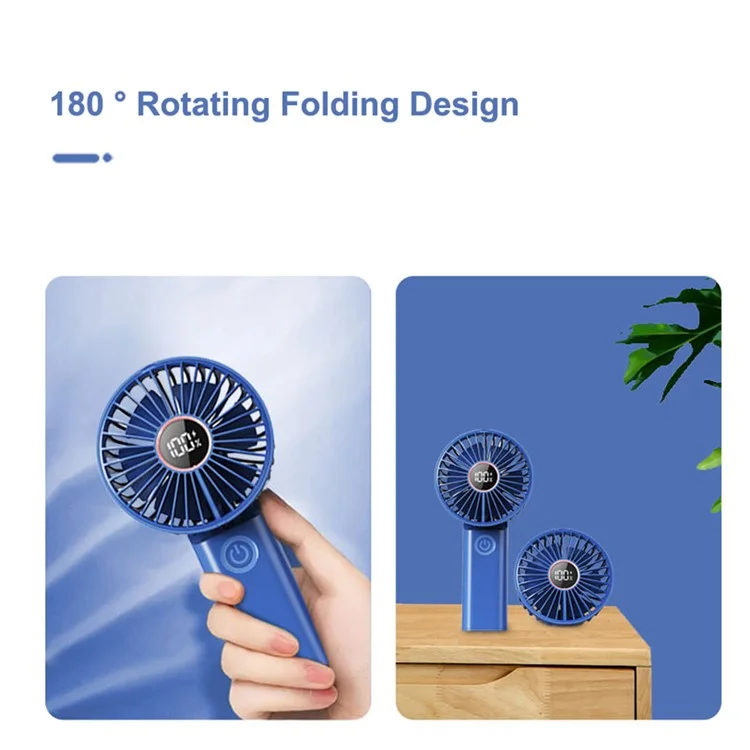 Z5 3 Speeds Digital Display Cooling Fan 180 Degree Rotatable Silent Handheld Fan - Blue