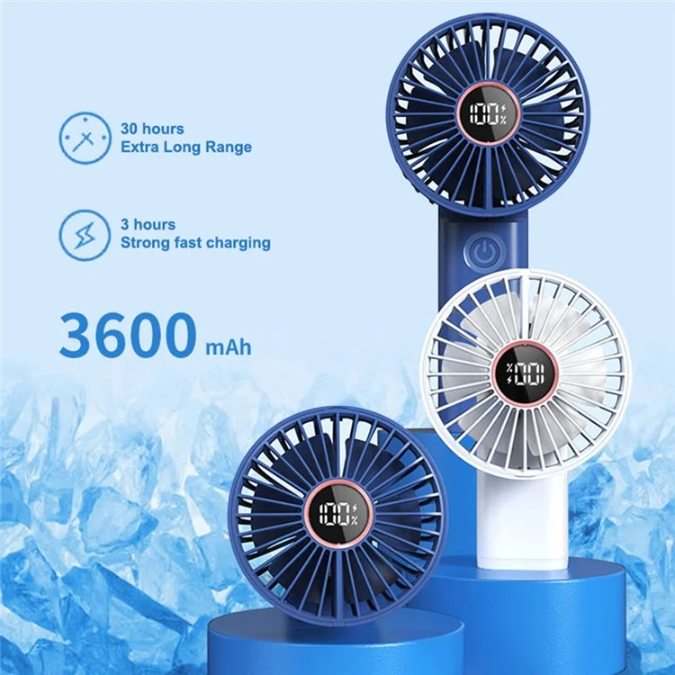 Z5 3 Speeds Digital Display Cooling Fan 180 Degree Rotatable Silent Handheld Fan - Blue