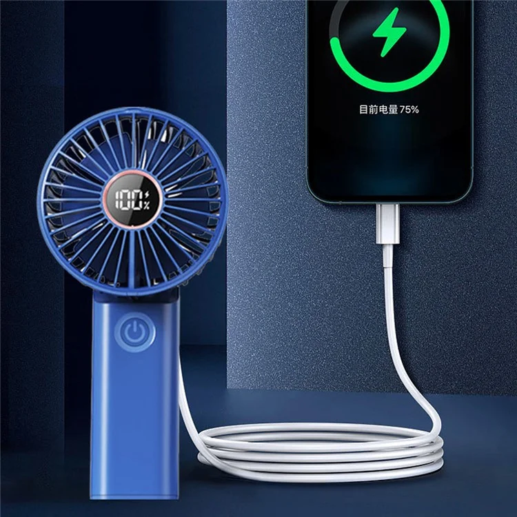 Z5 3 Speeds Digital Display Cooling Fan 180 Degree Rotatable Silent Handheld Fan - Blue