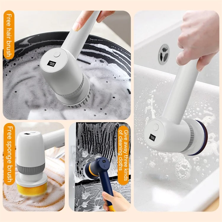 TJ03 Electric Oil Stain Scrubber Handheld Cordless Kitchen Home Cleaning Brush - Dark Blue