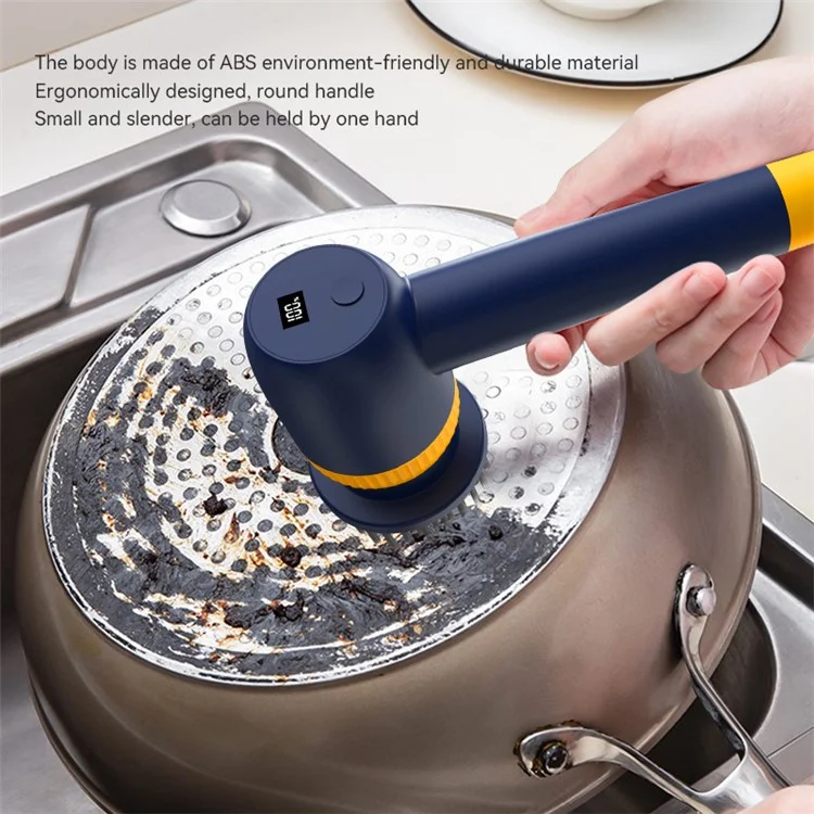 TJ03 Electric Oil Stain Scrubber Handheld Cordless Kitchen Home Cleaning Brush - Dark Blue