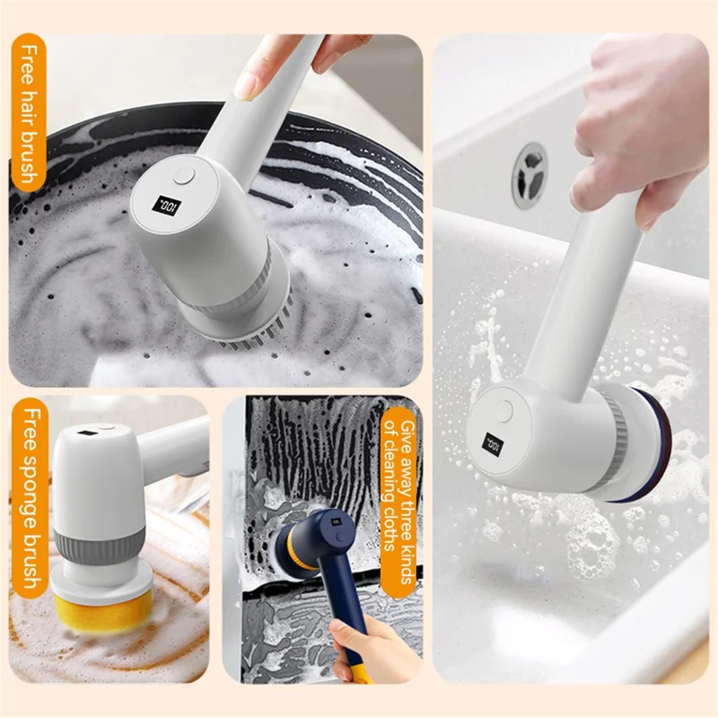 TJ03 Electric Oil Stain Scrubber Handheld Cordless Kitchen Home Cleaning Brush - White