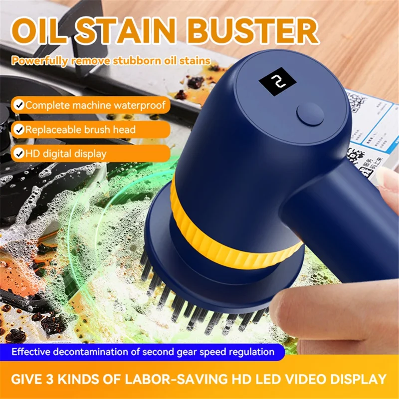TJ03 Electric Oil Stain Scrubber Handheld Cordless Kitchen Home Cleaning Brush - White