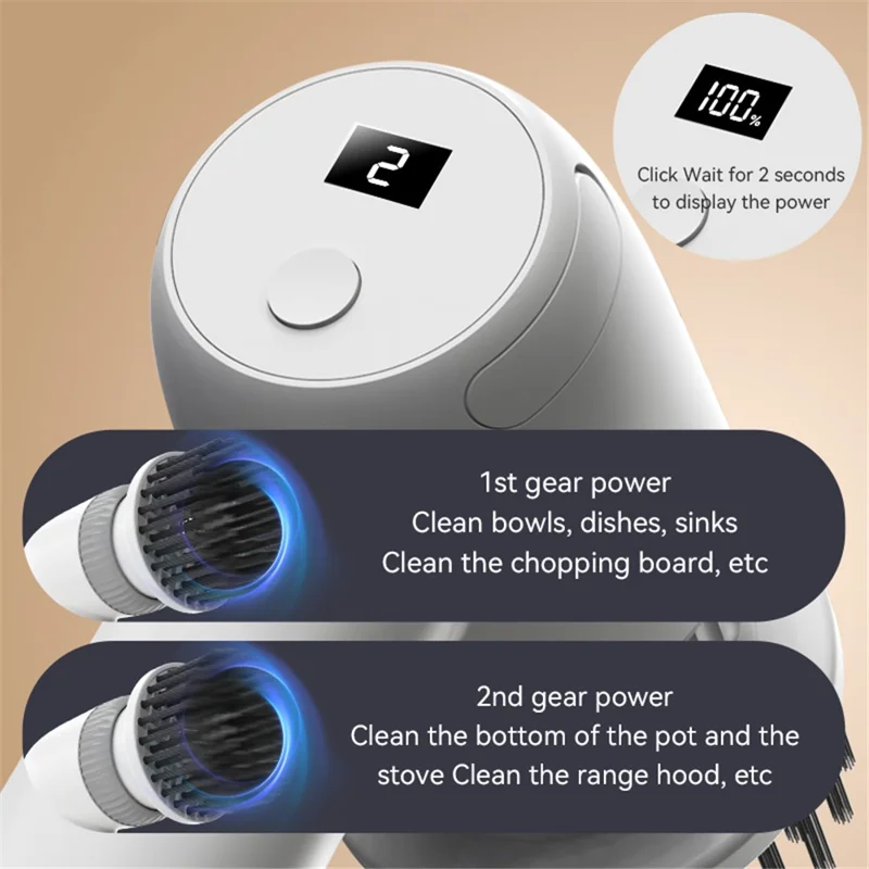 TJ03 Electric Oil Stain Scrubber Handheld Cordless Kitchen Home Cleaning Brush - White