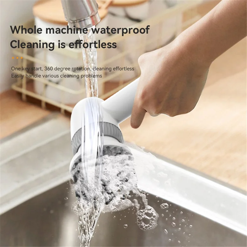 TJ03 Electric Oil Stain Scrubber Handheld Cordless Kitchen Home Cleaning Brush - White