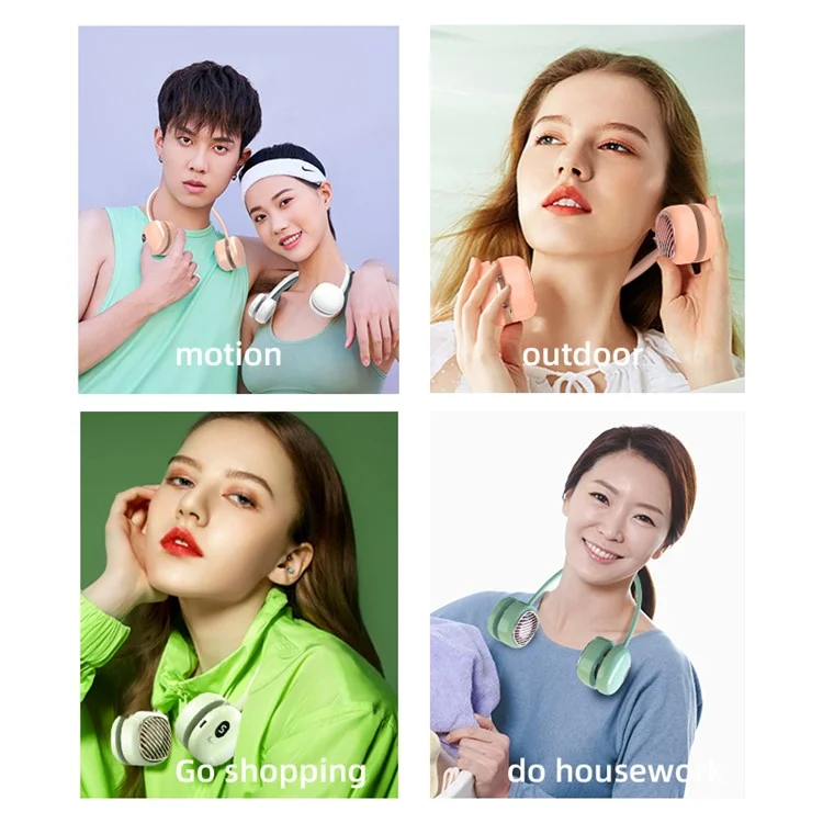 L21 Portable Rechargeable Hanging Neck Mini Cooling Fan 5 Wind Speeds Summer Fan Cooler - White