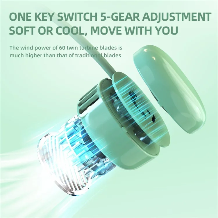 L21 Portable Rechargeable Hanging Neck Mini Cooling Fan 5 Wind Speeds Summer Fan Cooler - White