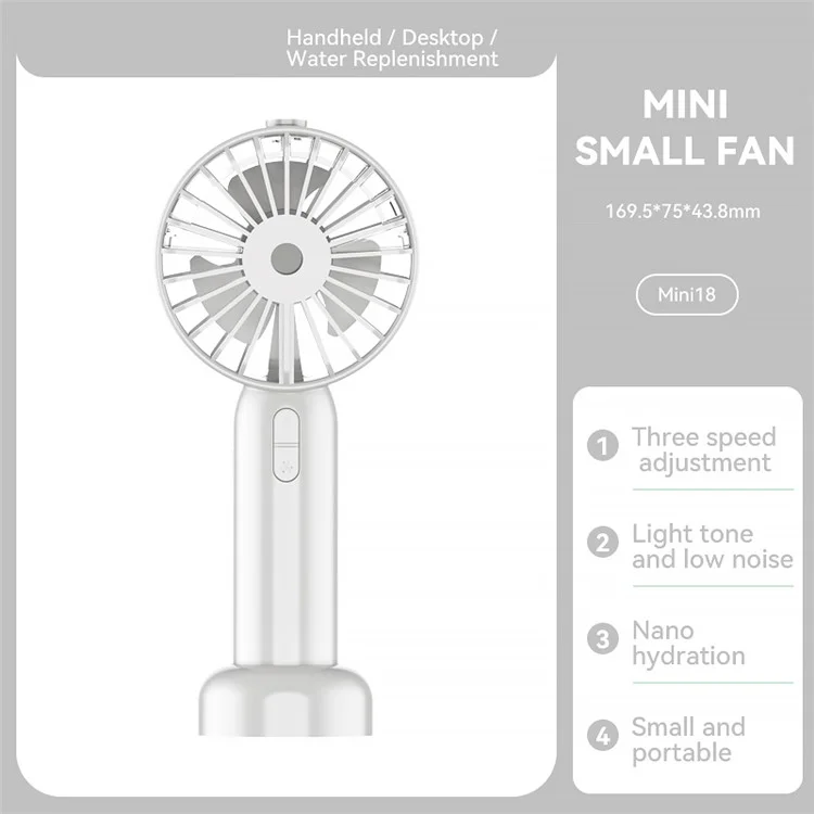 Mini18 Three Speeds Silent Summer Cooling Fan Nano Spray Mini Handheld Fan - Blanc