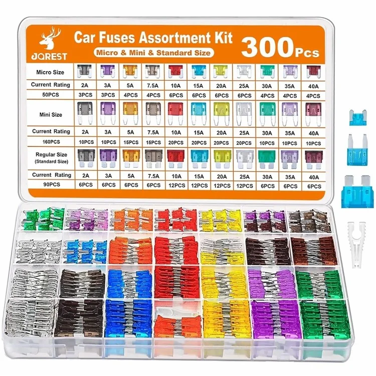 Kit de Assortimento de Fusíveis para Carros e Caminhões com 300 Peças (90 Padrão + 160 Mini + 50 Micro)