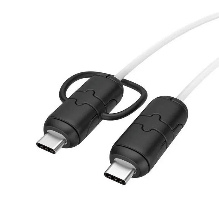 2 Piezas Protector de Cable de Datos Silicona Enrolla Cable Antirroto Cubierta Protectora - Tipo C a Tipo C Negro 