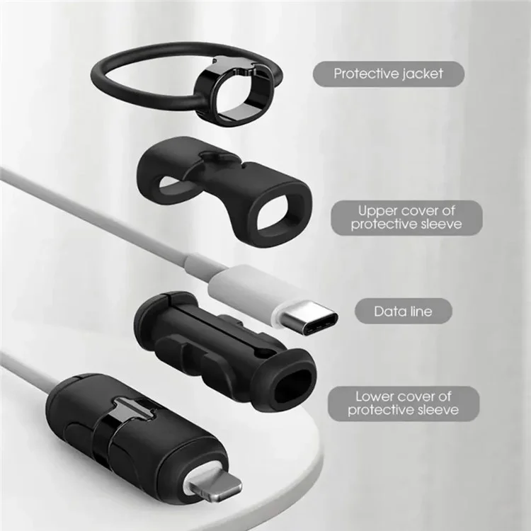 2 Piezas Protector de Cable de Datos Silicona Enrolla Cable Antirroto Cubierta Protectora - Tipo C a Tipo C Negro 