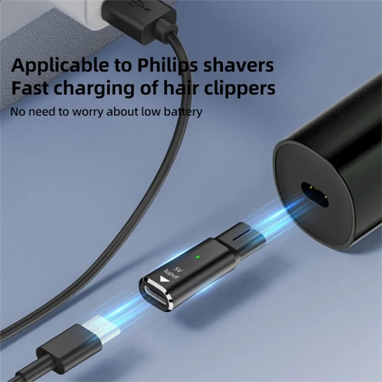 For Philips Shavers Hair Clippers Charging Adapter Type-C Female to 15V Oval Adapter - Black