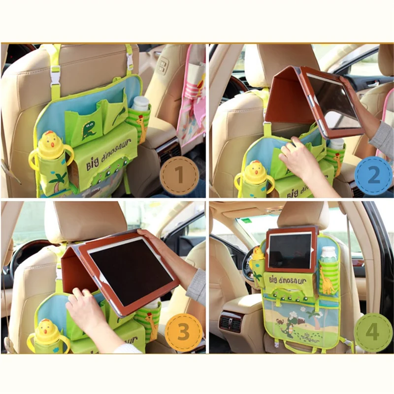 Dinosaur - Cute Cartoon Pattern Car Back Seat Pocket Organizer Multi-pocket Hanging Bag Foldable Storage Collector