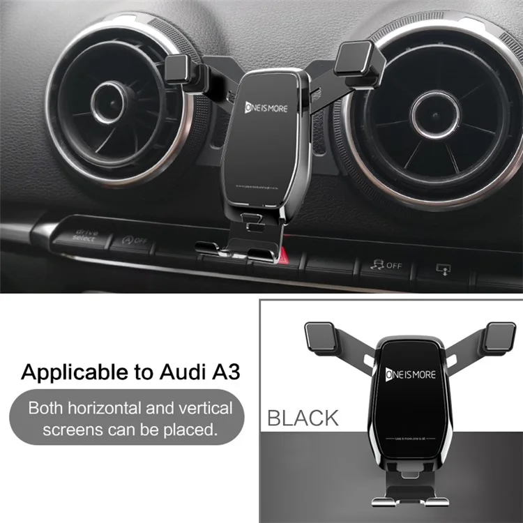 Horizontal and Vertical Mobile Phone Bracket Phone Holder Car Air Vent Stand + Base for A3 / S3 (14-20) - Black