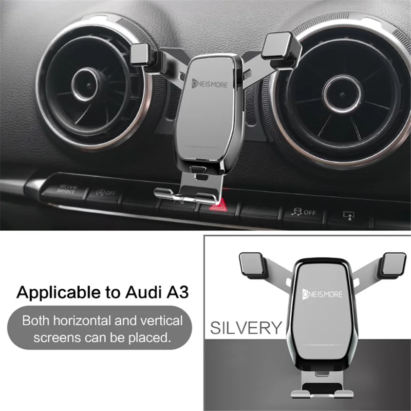 Horizontal and Vertical Mobile Phone Bracket Phone Holder Car Air Vent Stand + Base for A3 / S3 (14-20) - Silver