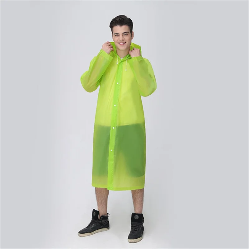 EVA Raincoat Windproof Reusable Unisex Rain Poncho with Hat Hood - Yellowgreen