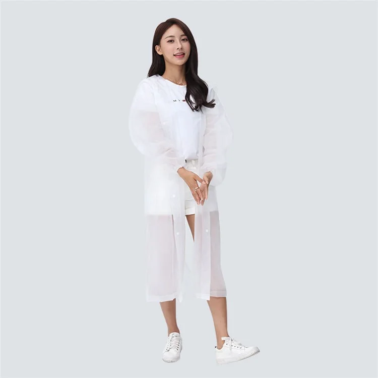 EVA-Regenmantel, winddicht, wiederverwendbar, Unisex-Regenponchos mit Huthaube - Elastischer Ärmelstil / Weiß