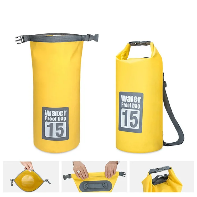 15L Waterproof Dry Bag Bucket Backpack for Kayaking Rafting Beach - Yellow