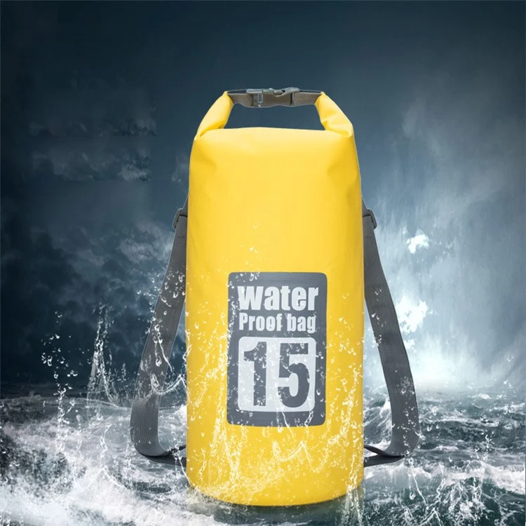 15L Waterproof Dry Bag Bucket Backpack for Kayaking Rafting Beach - Yellow