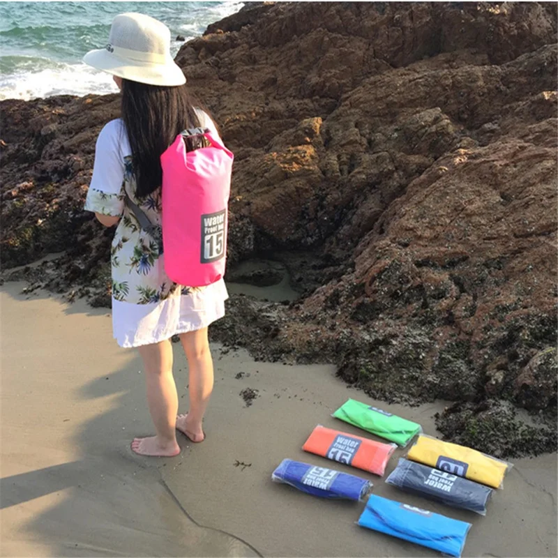 15L Waterproof Dry Bag Bucket Backpack for Kayaking Rafting Beach - Black