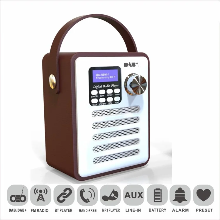 Rádio Digital Portátil DAB-H6 em Madeira Rádio Digital DAB Leitor de Música Bluetooth MP3 com Suporte para Cartão TF e Pen Drive