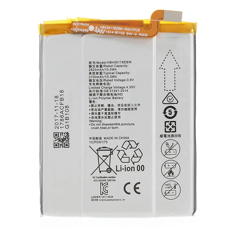 OEM HB436178EBW 3.8V 2620mAh Battery Replacement for Huawei Mate S