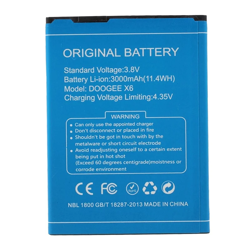 S/N: HT1112X6000650 Li-ion Battery for Doogee X6 (3000mAh)