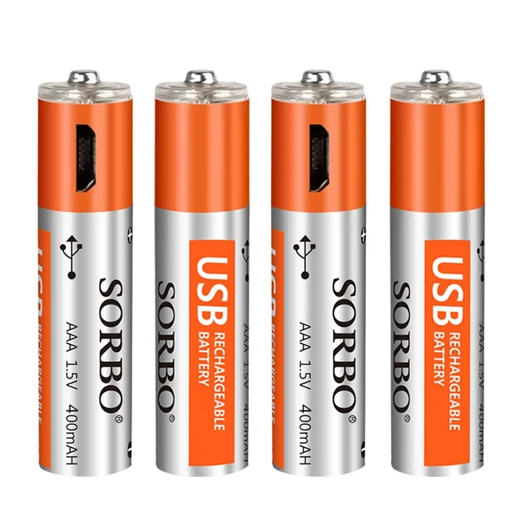 4Pcs 400mAh 1.5V AAA Rechargeable Batteries Lithium Battery with 1-to-4 Micro USB Charging Cable
