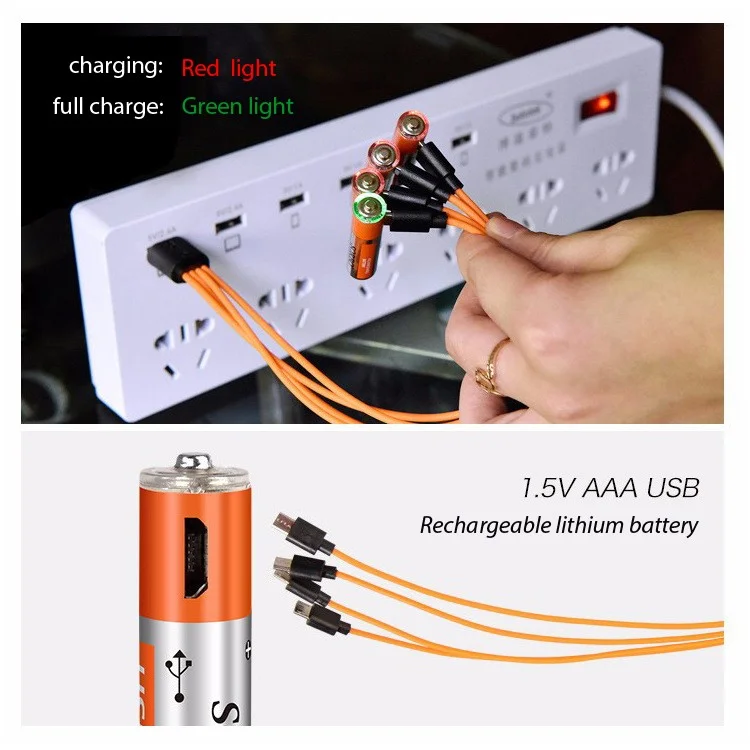 4Pcs 400mAh 1.5V AAA Rechargeable Batteries Lithium Battery with 1-to-4 Micro USB Charging Cable