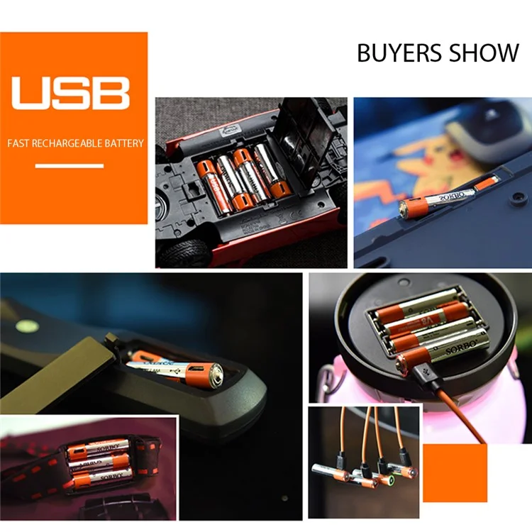 4Pcs 400mAh 1.5V AAA Rechargeable Batteries Lithium Battery with 1-to-4 Micro USB Charging Cable