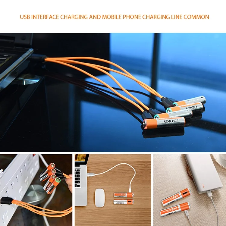 4Pcs 400mAh 1.5V AAA Rechargeable Batteries Lithium Battery with 1-to-4 Micro USB Charging Cable
