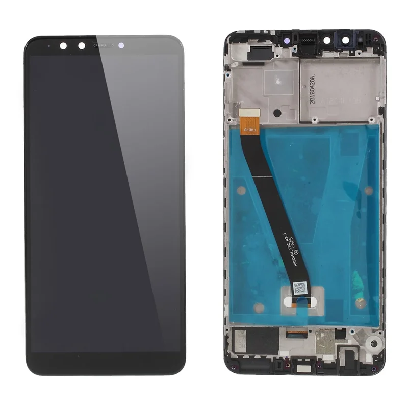 LCD-skærm og digitizer samling + ramme reparationdel til Huawei Y9 (2018) / Enjoy 8 Plus - Sort
