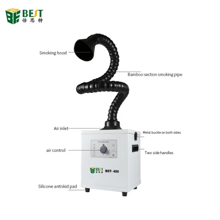 BEST BST-495 150W Purificateur de fumée [Filtration à 3 couches, moteur sans balais] pour la réparation de téléphones, le soudage, le laboratoire, etc. - Tension : 110V