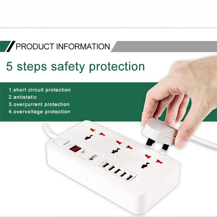 Mejor Configuración de Tiempo de AC BST-04 Power Strip 3 ca Con 5 Puertos de Carga USB Protector de Sobretensión (enchufe de la Ue) - Color Aleatorio