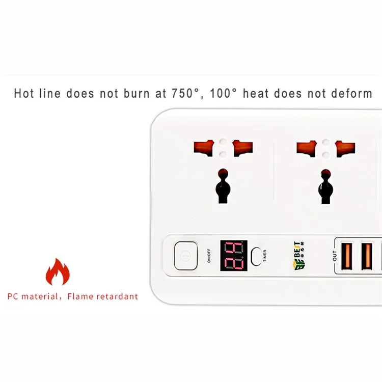 Mejor Configuración de Tiempo de AC BST-04 Power Strip 3 ca Con 5 Puertos de Carga USB Protector de Sobretensión (enchufe de la Ue) - Color Aleatorio