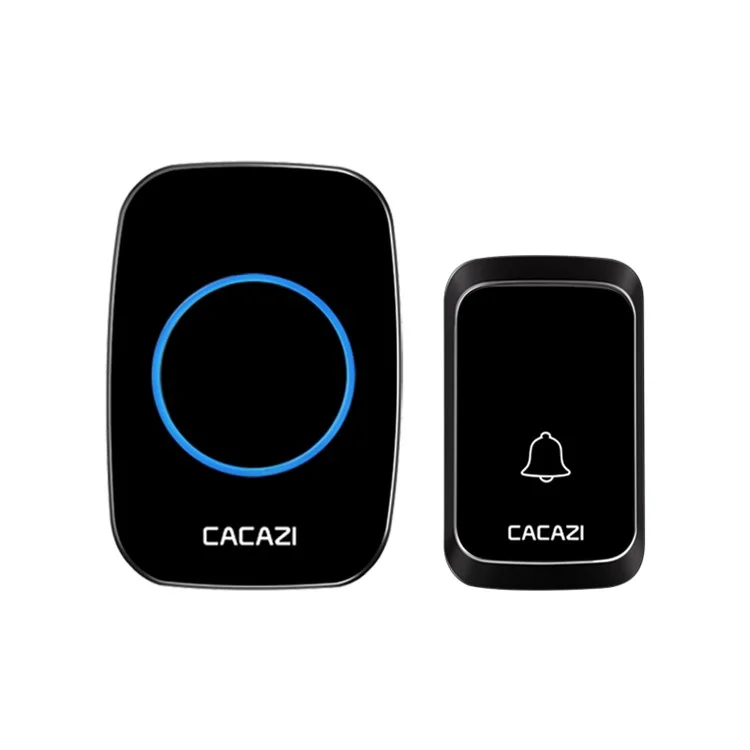 CACAZI A60 Wireless Doorbell Waterproof Door Chime Kit 2 Button with 2 Plug-in Receivers, 58 Chimes - Black / UK Plug