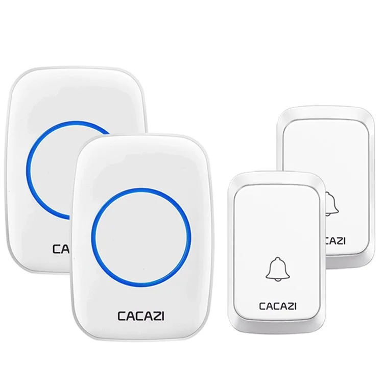 CACAZI A60 Wireless Doorbell Waterproof Door Chime Kit 2 Button with 2 Plug-in Receivers - White / EU Plug