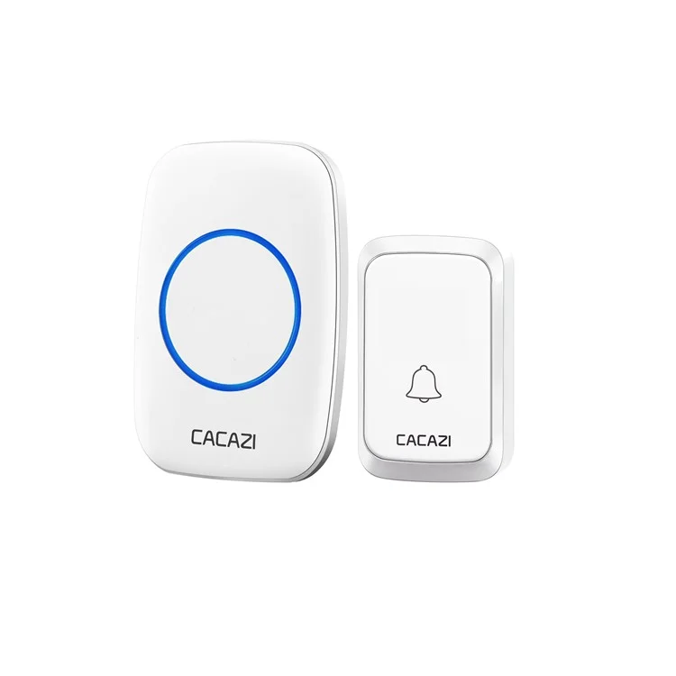 CACAZI A60 Wireless Doorbell Waterproof Door Chime Kit 2 Button with 2 Plug-in Receivers - White / EU Plug