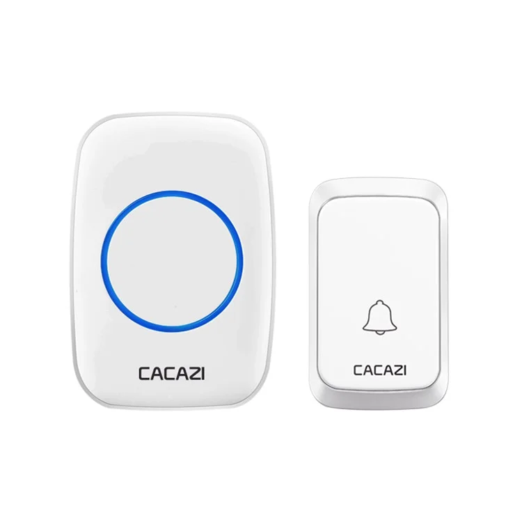 CACAZI A60 Wireless Doorbell Waterproof Door Chime Kit 2 Button with 2 Plug-in Receivers - White / EU Plug