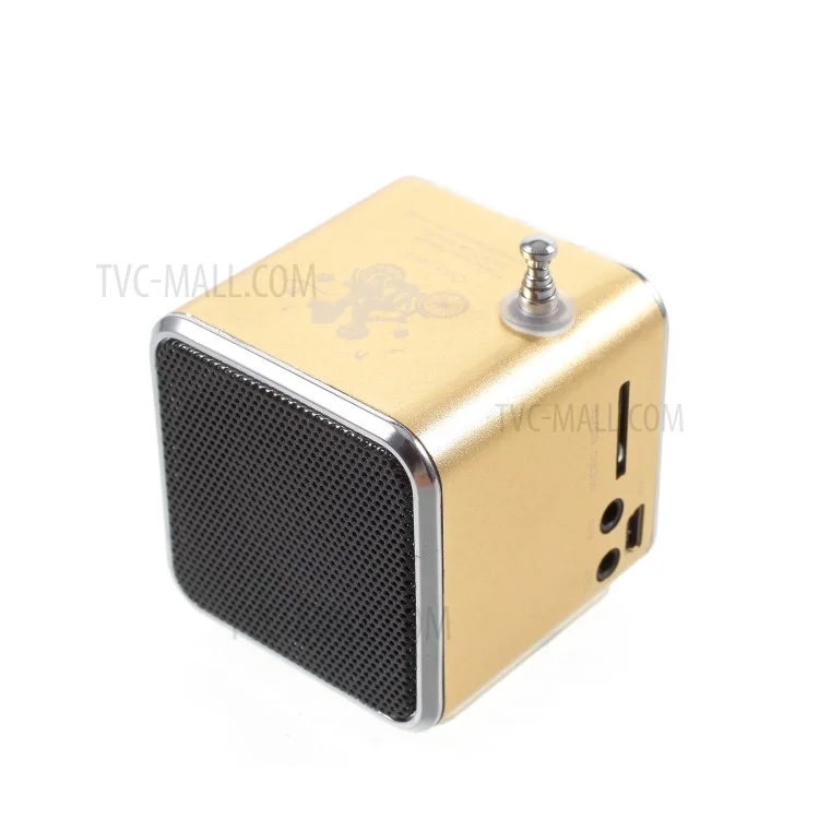 TD-V26 Portable Mini Cubic Shape LCD Screen Display FM Radio Music Speaker - Gold