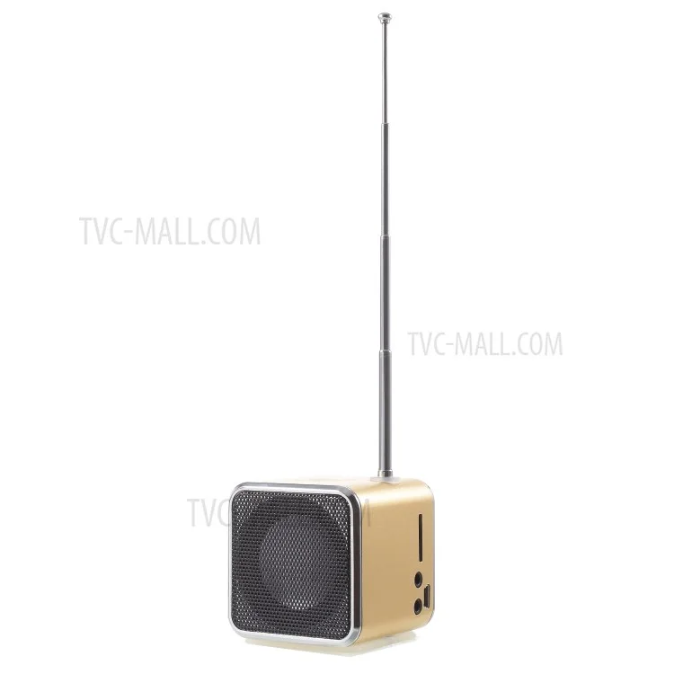 TD-V26 Portable Mini Cubic Shape LCD Screen Display FM Radio Music Speaker - Gold