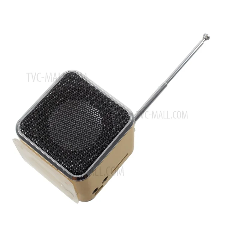 TD-V26 Portable Mini Cubic Shape LCD Screen Display FM Radio Music Speaker - Gold