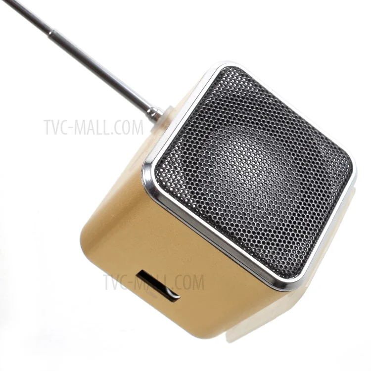 TD-V26 Portable Mini Cubic Shape LCD Screen Display FM Radio Music Speaker - Gold