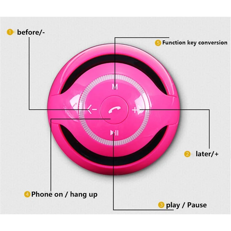 Mini Ball Shape Wireless Bluetooth Speaker Subwoofer FM Radio Speaker with Mic for iPhone Samsung - Rose
