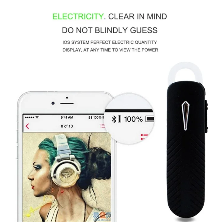 168 Universal Bluetooth 4.0 Wireless Headset Music Stereo Earpiece with Built-in Mic for iPhone Samsung Huawei - Black