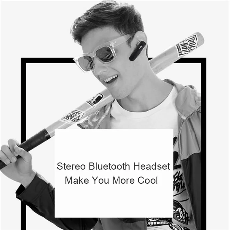 168 Universal Bluetooth 4.0 Wireless Headset Music Stereo Earpiece with Built-in Mic for iPhone Samsung Huawei - Black