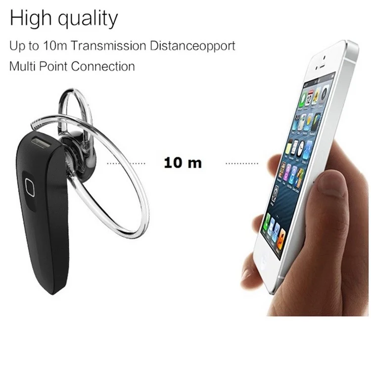 B1 Bluetooth 4.0 Wireless Headset Noise-cancelling Mono Earphone with Ear Hook - Black